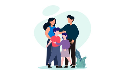 Hand drawn asian family illustration