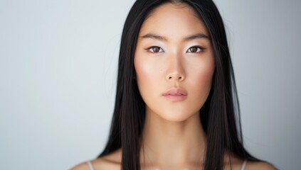 Obraz premium Beautiful young asian woman with clean fresh skin on white background, Face care, Facial treatment, Cosmetology, beauty and spa, Asian women portrait.