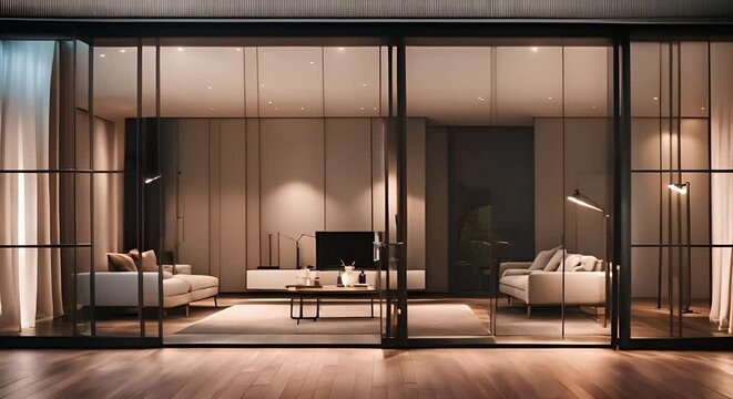 Entrance to the house with large glass sliding doors