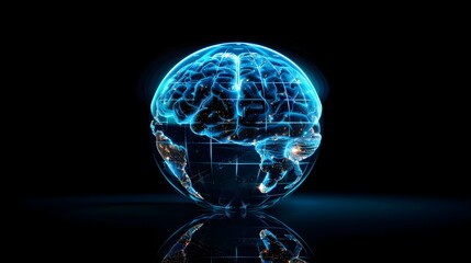 Brain Globe Illustrating Global Digital Connectivity and Information Sharing
