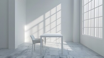 Minimalist White Table in Bright Modern Room for Product Display with Empty Copy Space