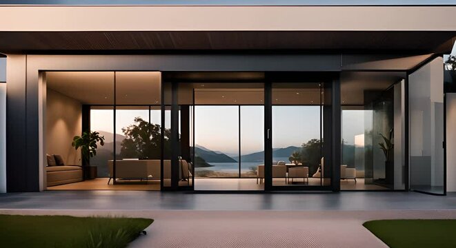 Entrance to the house with large glass sliding doors