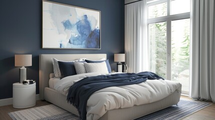 Elegant Bedroom Interior in Blue Tones