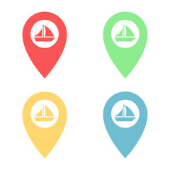 Vector Sailboat Location Pin Multiple Colors