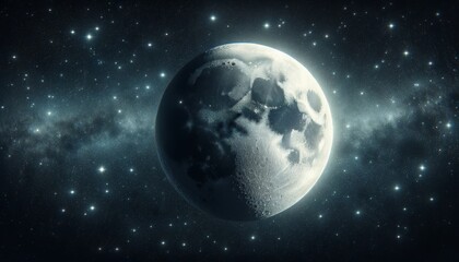 Obraz premium A detailed close-up of a crescent moon surrounded by a blanket of stars in a clear night sky.
