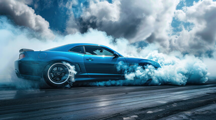 Street racing or drag racing contest, lots of smoke