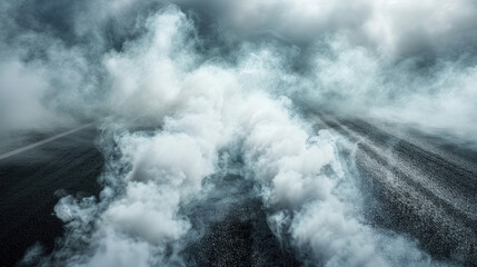 Obraz premium Smoke from burning tires on drag racing event