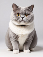 Gray and White British Shorthair Cat Portrait