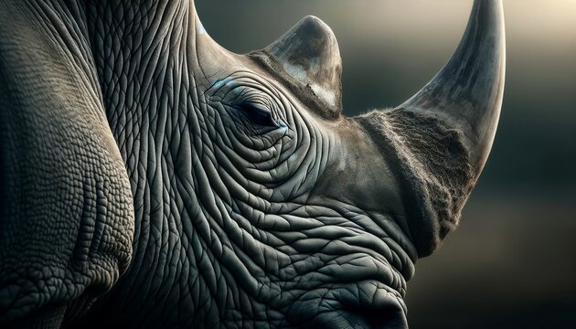 A zoomed-in shot of the rhino's wrinkled skin, showcasing its unique texture and rugged patterns.
