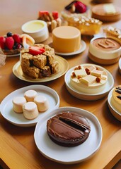 Desserts on a Wooden Table:Ai-Genarated