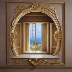 window with gold frame:ai-genarated 