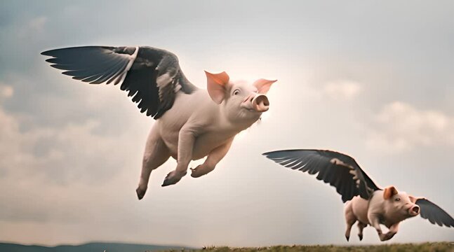 two pigs flying in the sky