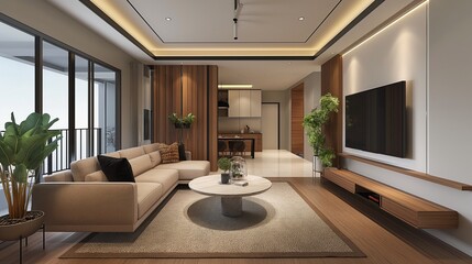 A Modern Minimalist Living Room With Visually Appealing Furnishings.