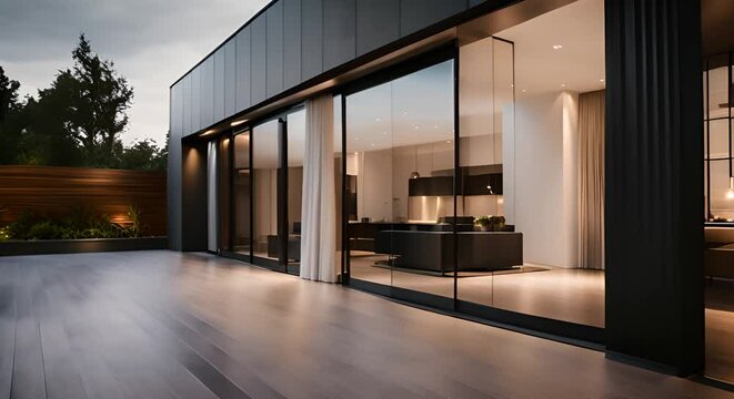 Entrance to the house with large glass sliding doors