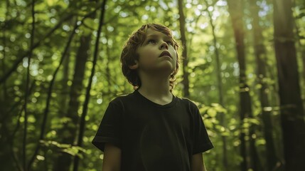 Naklejka premium Little boy in the forest