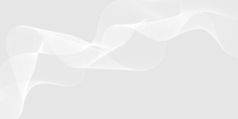 Gray and white abstract background with flowing particles. Digital future technology concept. Abstract white paper wave background and abstract gradient and white wave curve lines.	