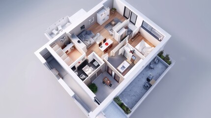 3D architectural render of modern family house