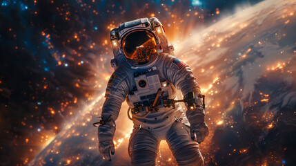 Astronaut in outer space against the backdrop of the planet earth.