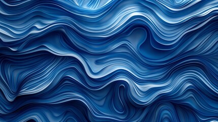 Fototapeta premium A wavy blue pattern of many smooth 3d lines. Top view background.
