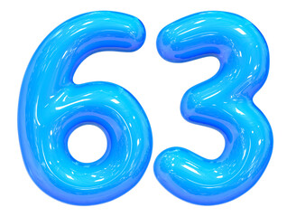 Balloon Number 63 Blue Color 3D Render