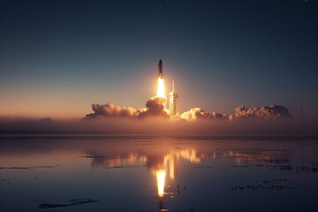 Fototapeta premium A rocket with a shuttle takes off from the cosmodrome