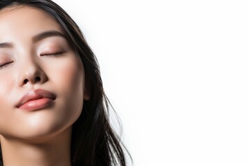 Obraz premium Beautiful young asian woman with clean fresh skin on white background, Face care, Facial treatment, Cosmetology, beauty and spa, Asian women portrait.