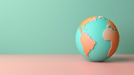 3D Render globe earth pastel color 