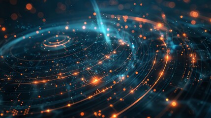 Futuristic technology background with luminous circles and lines forming network structures