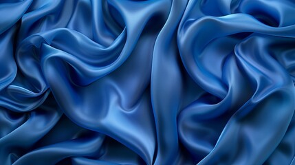 Fototapeta premium A wavy pattern of a blue soft smooth fabric like a silk. Top view background.