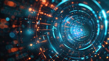 Obraz premium Abstract technology background with glowing lines and circular network structures
