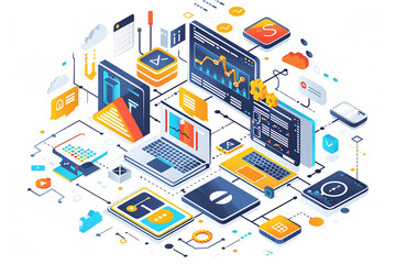 Obraz premium IT business operations, internet-based software development, vector illustration isolated on white