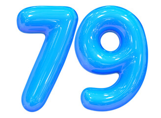 Balloon Number 79 Blue Color 3D Render