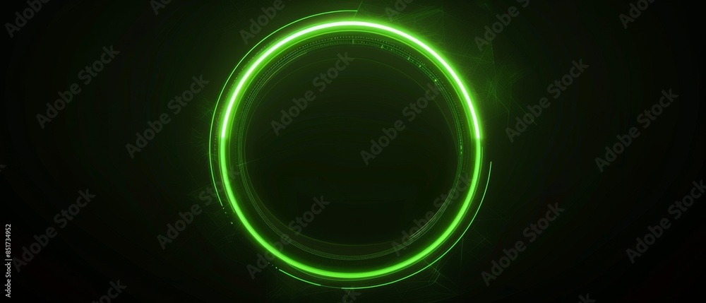 Wall mural tech hud circle design, luminous neon green rings with subtle motion blur, creating a dynamic and fu