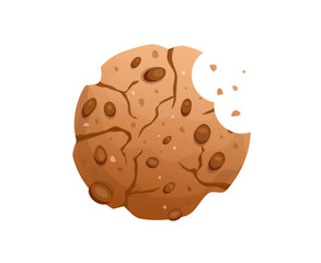 Bite of sweet biscuit cartoon vector illustration. Cookie with chocolate