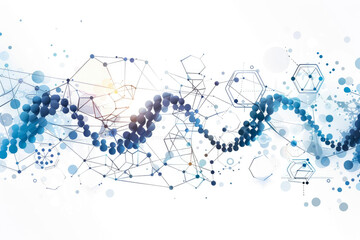 Medical background with abstract illustrations of DNA strands and molecular structures. Soft pastel colors create a calming atmosphere suitable for medical settings.