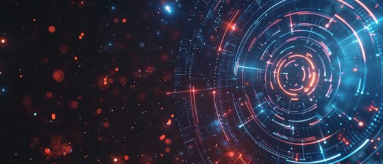 Tech HUD circle design, abstract sonar waves with glowing edges, creating a sense of depth and detection on a minimalist dark background