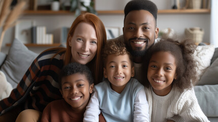 Obraz premium A happy interracial family smiling together for a photo.