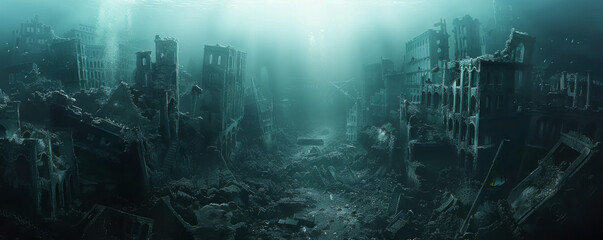 An underwater city with dead corals.