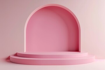 Fototapeta premium Minimalistic pink podium with an arch design for product display.