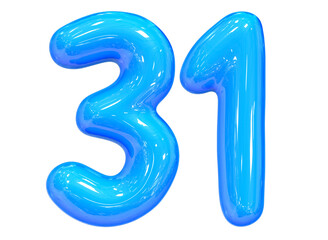 Balloon Number 31 Blue Color 3D Render