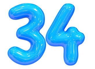 Balloon Number 34 Blue Color 3D Render