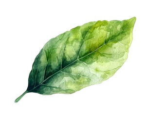 Vibrant Watercolor Lemon Leaf on Pristine White Background