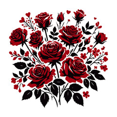Red rose bouquets silhouette style