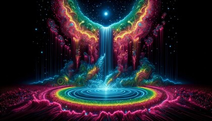Obraz premium A detailed and vibrant depiction of a celestial waterfall in a 16_9 ratio.