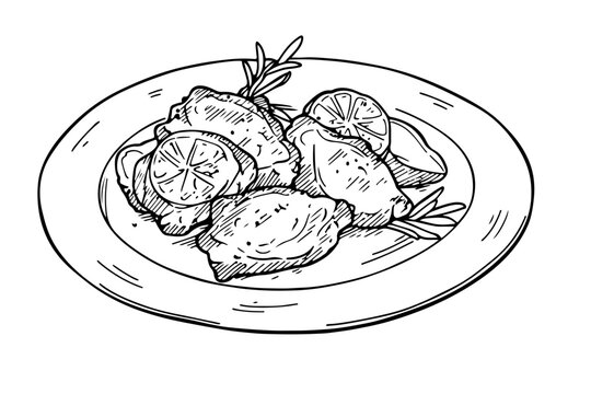 black and white chicken wings with lemon clip art preview