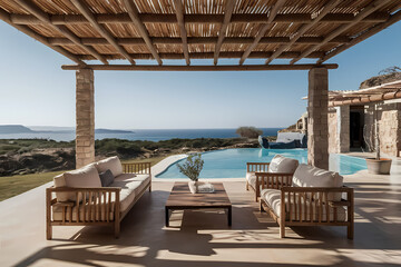 Greek style patio on a sunny day