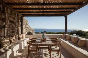 Greek style patio on a sunny day