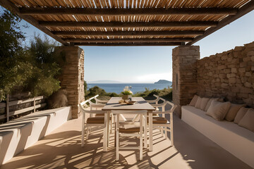 Greek style patio on a sunny day