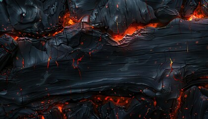 glowing embers on charred wood texture abstract fire background digital painting