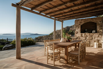 Greek style patio on a sunny day